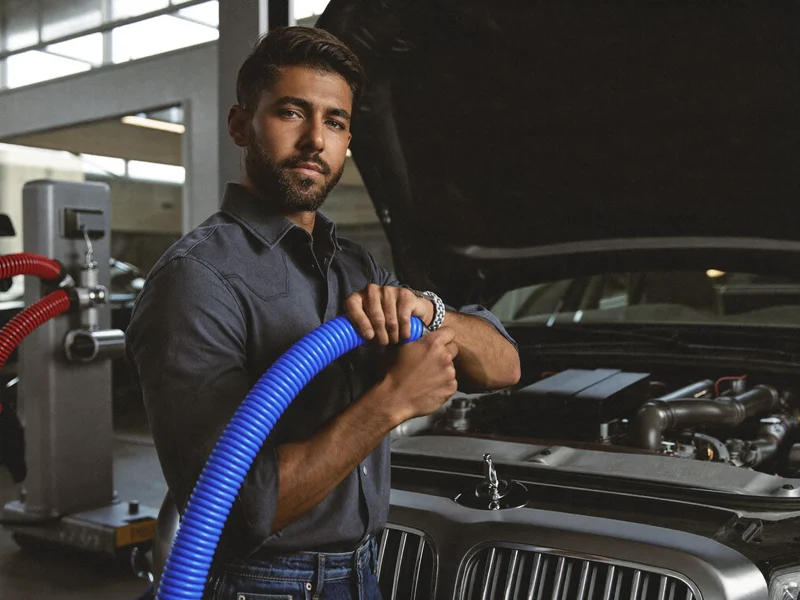 Anschluss der Manometer-Schläuche an die Service-Ports der Fahrzeugklimaanlage